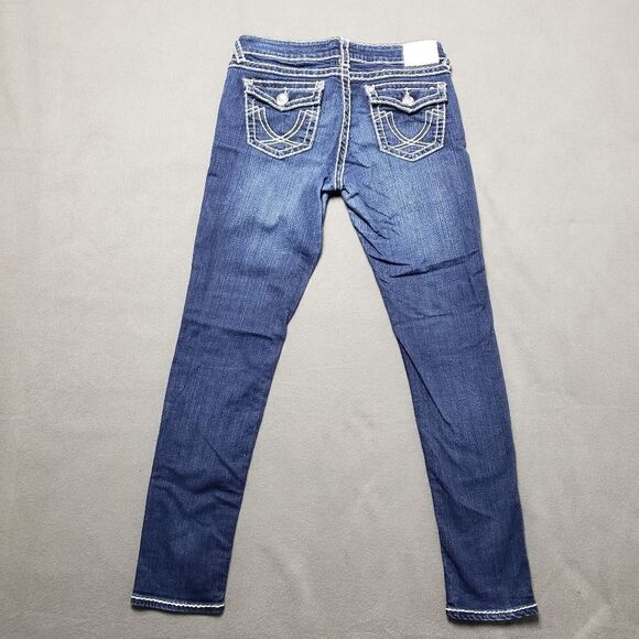L.A. IDOL Thick Stitching Bling SKINNY JEANS sz 9 / 31 CRYSTAL STUDS Flap pocket - Picture 3 of 16
